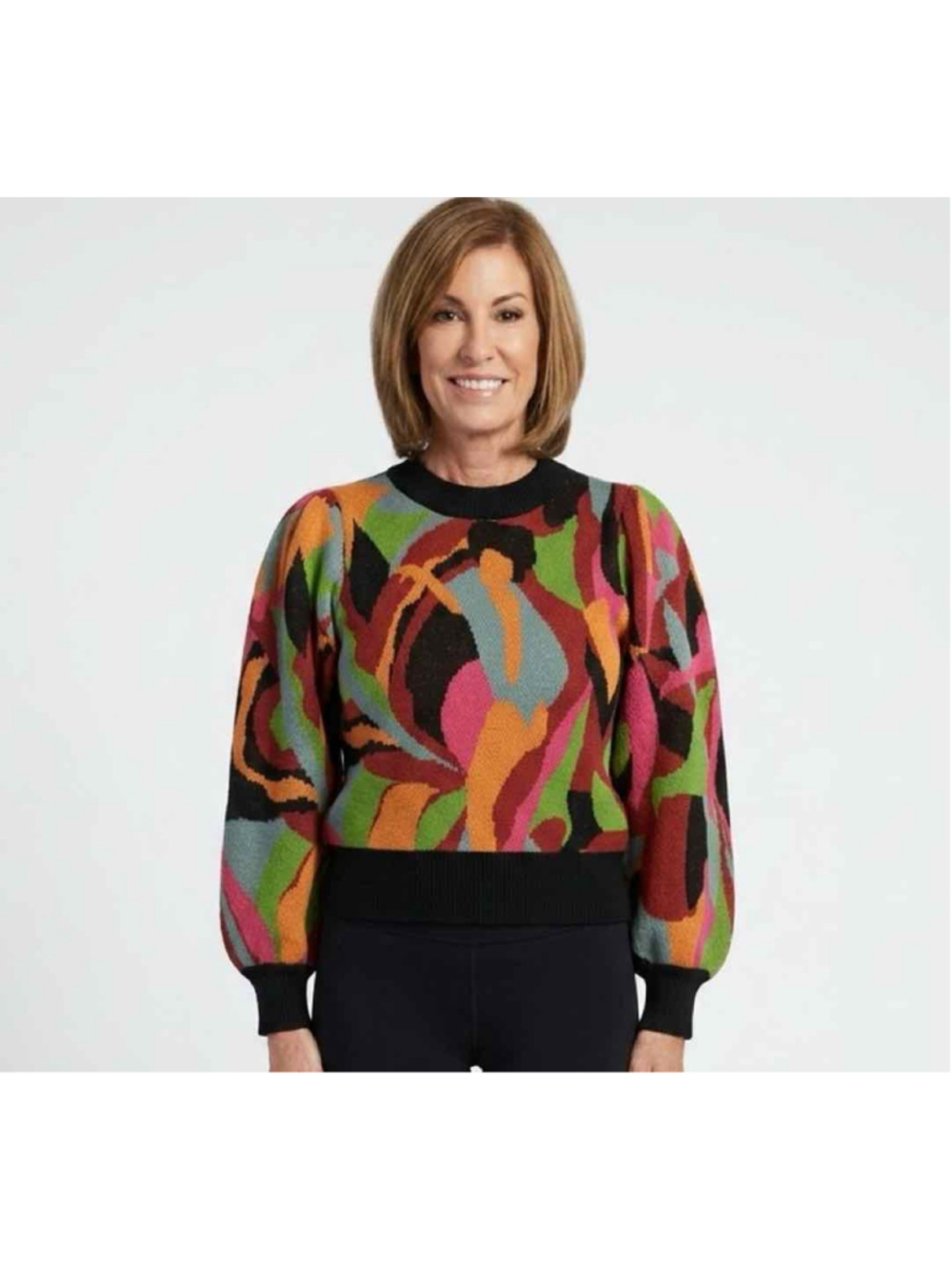 FARM Rio The Dance Multicolor Abstract Knit Puff Sleeve Sweater Size XS